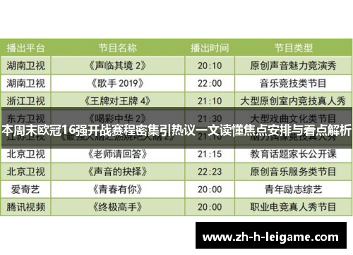 本周末欧冠16强开战赛程密集引热议一文读懂焦点安排与看点解析