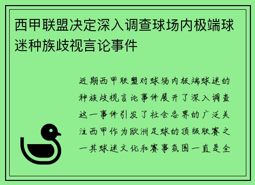 西甲联盟决定深入调查球场内极端球迷种族歧视言论事件